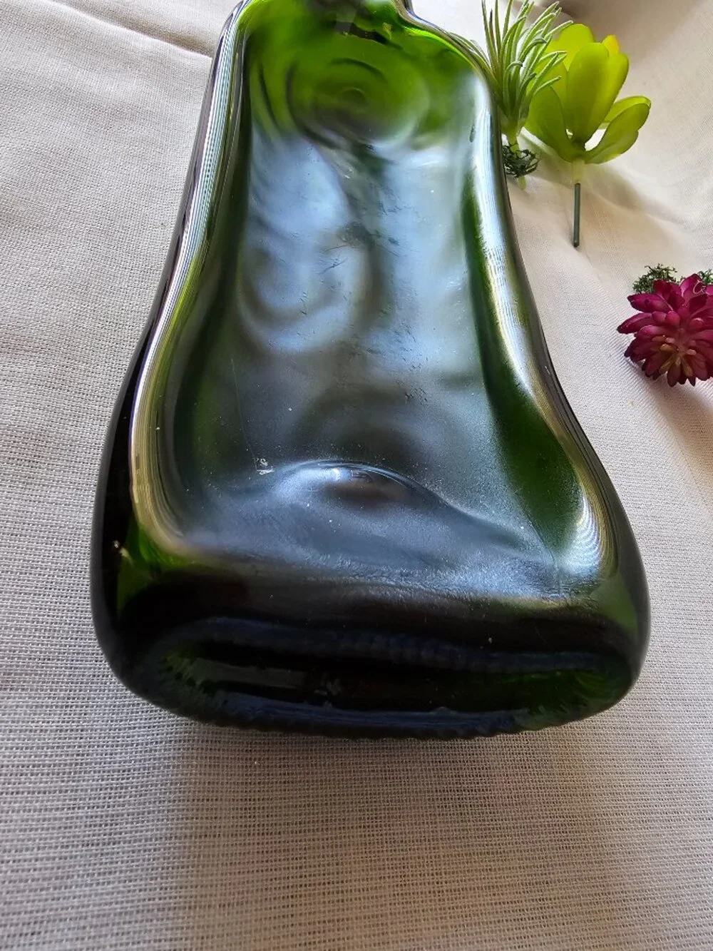 Handcrafted Flattened Wine Green Bottle/Cheese / Olive Tray / Server / Decor